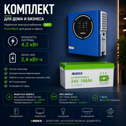 Источник бесперебойного питания ANENJI 4200W 24V + АКБ